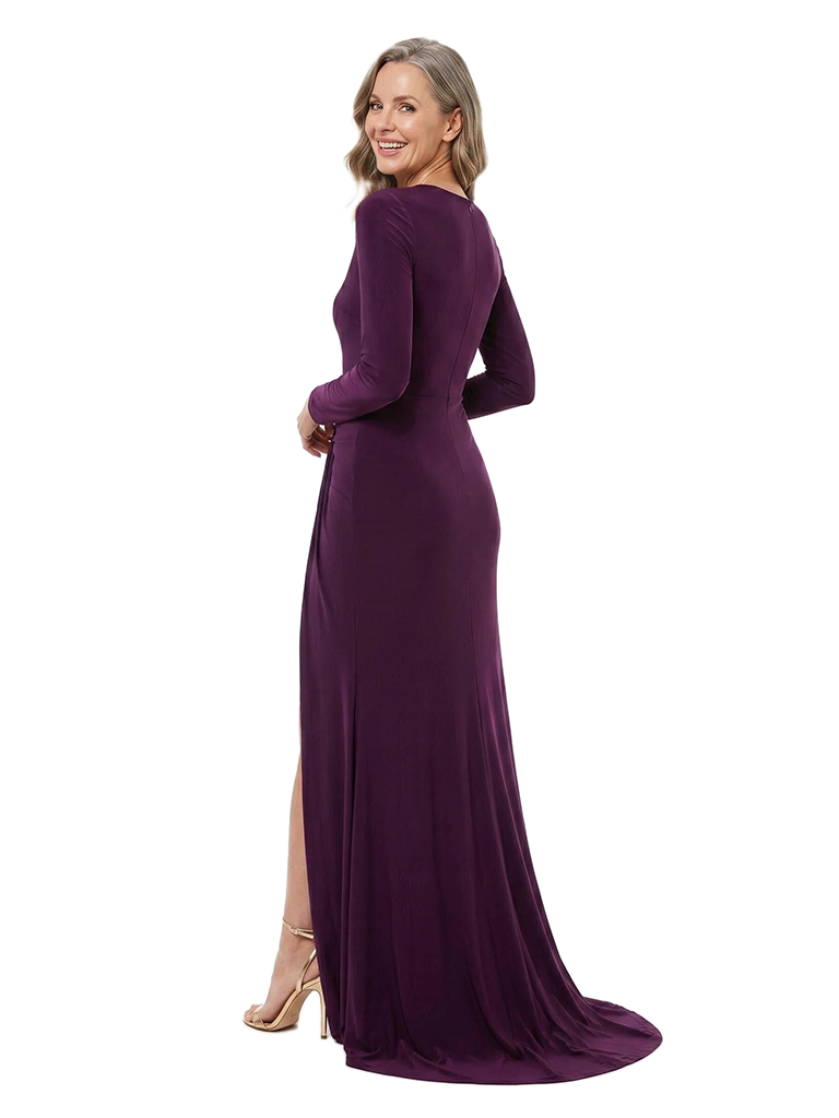 ChicSew Jewel Long Sleeve Jersey Side Slit Mermaid Formal Evening Gown Mother of the Groom Dress