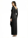 Chicsew Simple V-Neck Long Sleeves Maxi Crepe Ruched Mother of The Groom Dress