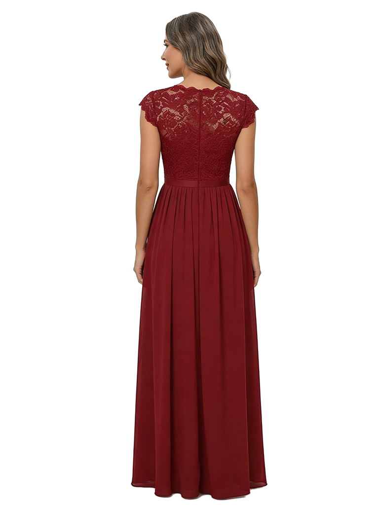 ChicSew Jewel Cap Sleeve Lace Floor Length Chiffon Casual Mother Of The Bride And Groom Dresses