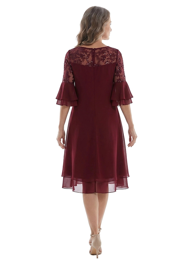 ChicSew Beautiful Flutter Sleeves A-Line Mother Of The Bride Dresses Lace Chiffon Mom Dresses