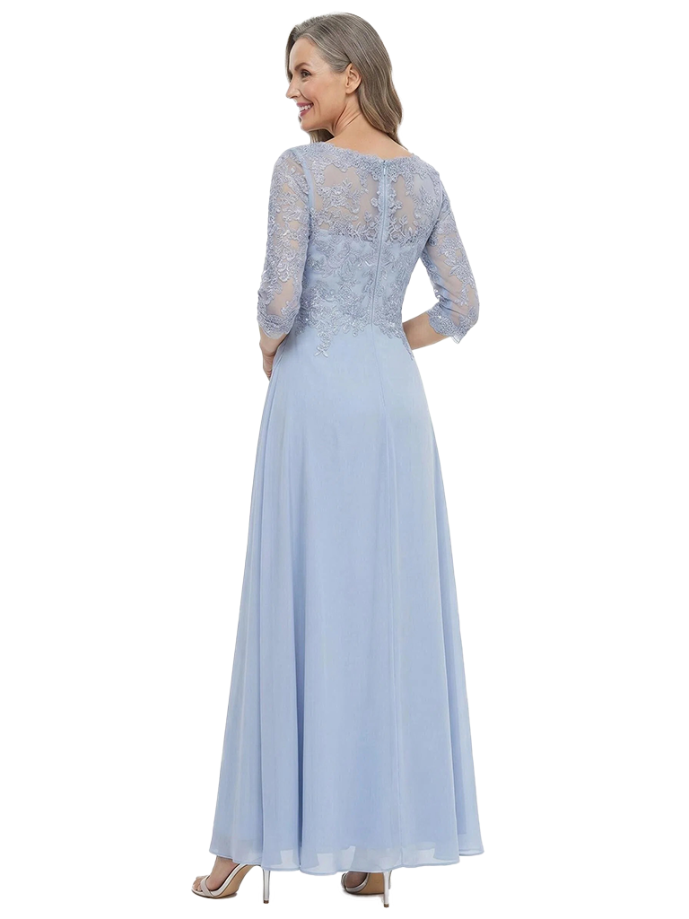 ChicSew Bateau Neck 3/4 Sleeve Lace Applique Chiffon Ankle Length Mother of the Bride Dress