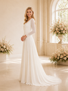ChicSew Classy Unique Lace V-Neck Long Sleeves Chiffon A-Line Floor-Length Wedding Dress