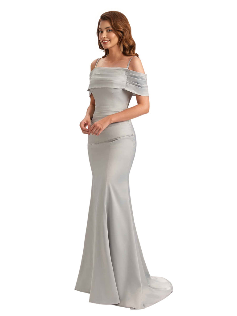 Sexy Soft Satin Cold Shoulder Mermaid Unique Long Bridesmaid Dresses