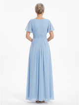 ChicSew Modern Ruched A-Line Chiffon Scoop Mother Of The Bride Gowns With Flutter Sleeves