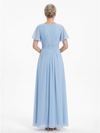 ChicSew Modern Ruched A-Line Chiffon Scoop Mother Of The Bride Gowns With Flutter Sleeves