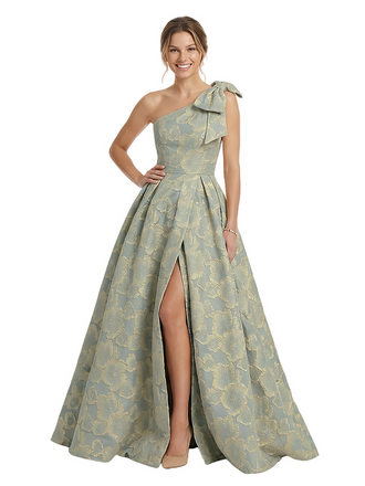 ChicSew Modern Floral Jacquard One Shoulder Floor-Length A-Line Long Formal Evening Dresses