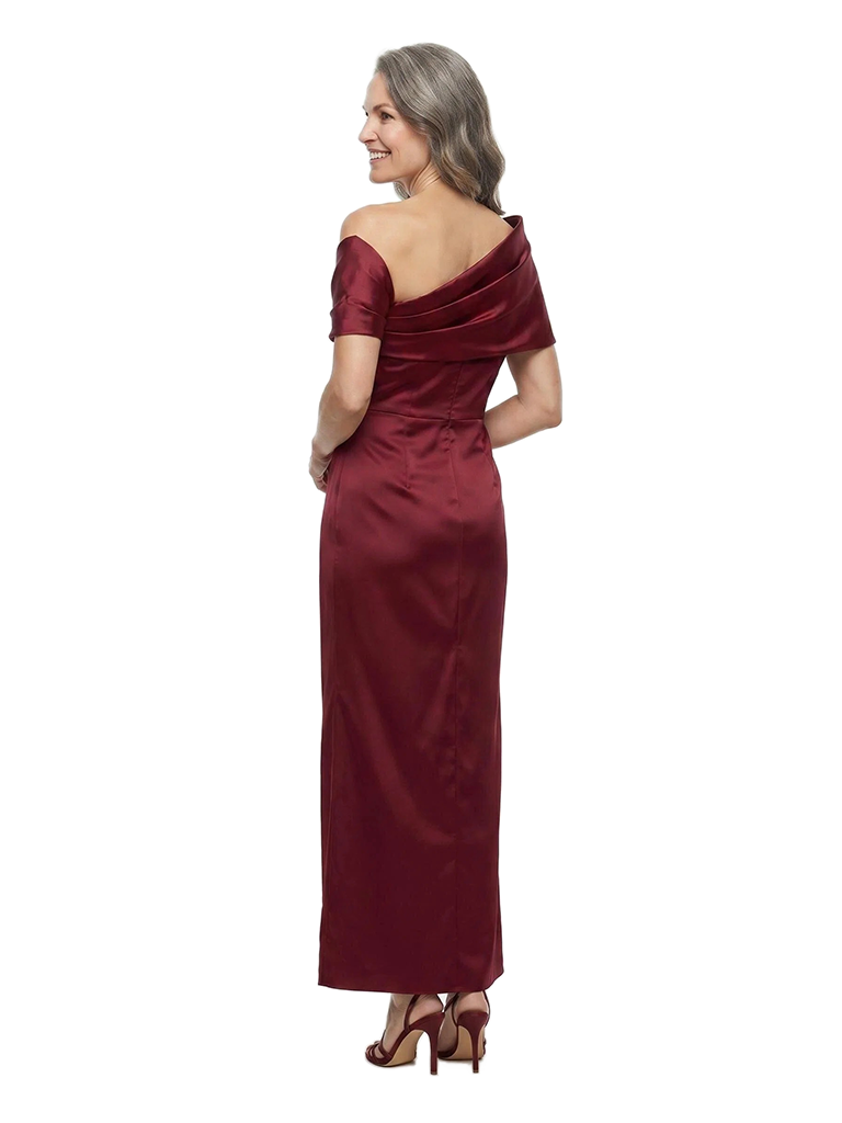 ChicSew Cape Sleeves Ruched Satin Ankle-Length Sheath Mother of the Bride Dress