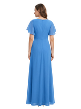 ChicSew Short Sleeves Ruched A-Line Floor Length Chiffon Modern Mother Of The Bride And Groom Dresses