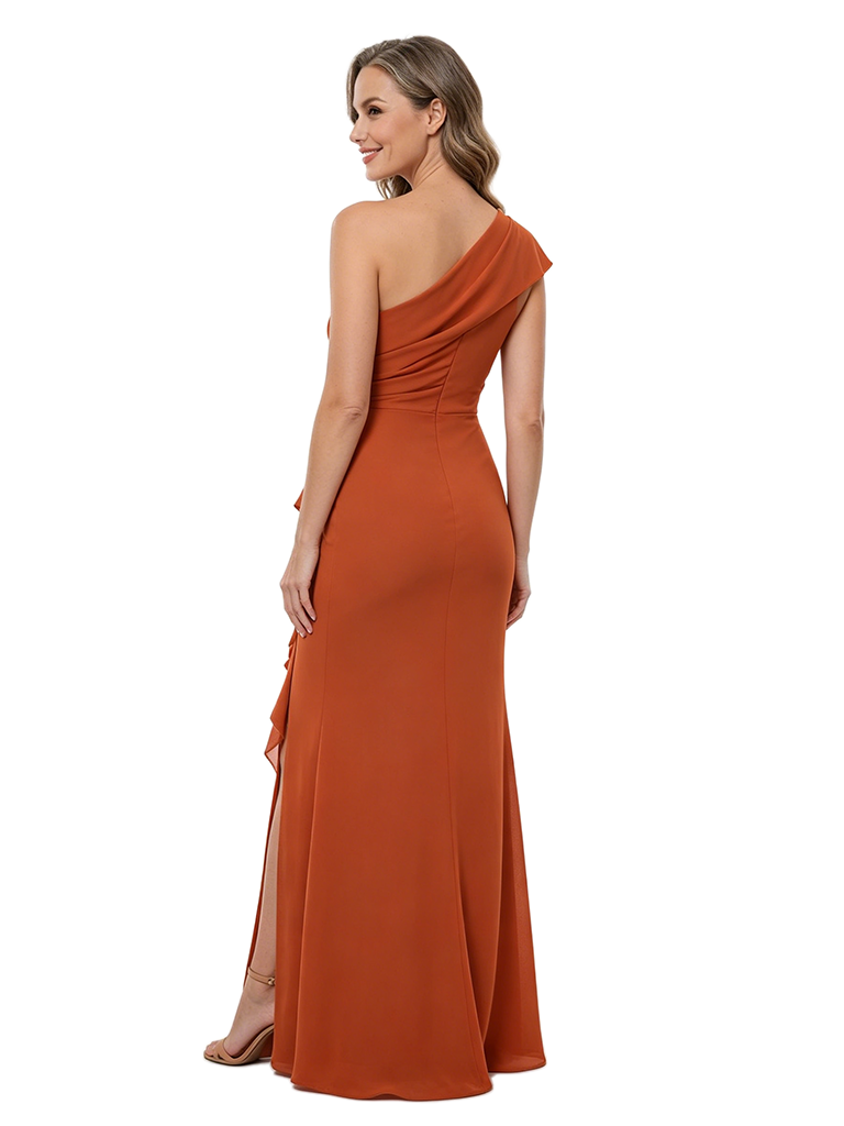 ChicSew One Shoulder Ruched Mother Of The Bride Gown Chiffon Ruffled Side Slit Dress