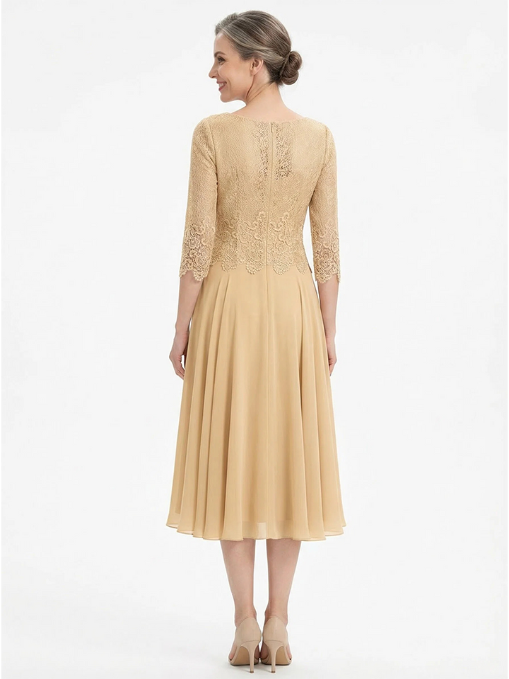 ChicSew Stunning Lace Top Chiffon A-Line Mother Of The Bride Dresses Tea-Length With Half Sleeves
