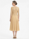 ChicSew Stunning Lace Top Chiffon A-Line Mother Of The Bride Dresses Tea-Length With Half Sleeves