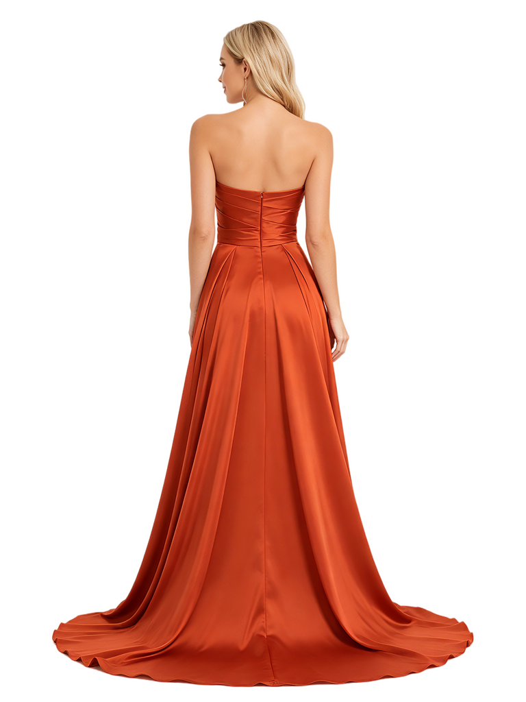 ChicSew Glamorous Strapless Soft Satin Maid Of Honor Dress With Ruched Bodice Mermaid Bridesmaid Gown
