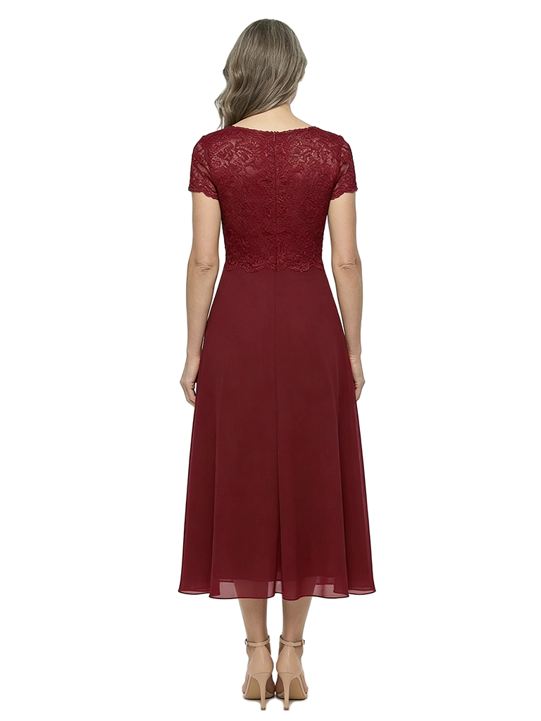 ChicSew Classy Lace Bodice Chiffon Mother Of The Groom Dresses V-Neck Short Sleeves Midi Party Wear