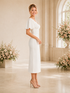 Chicsew Fancy V-Neck Short Sleeves Sheath Tea-Length Crepe Wedding Dress