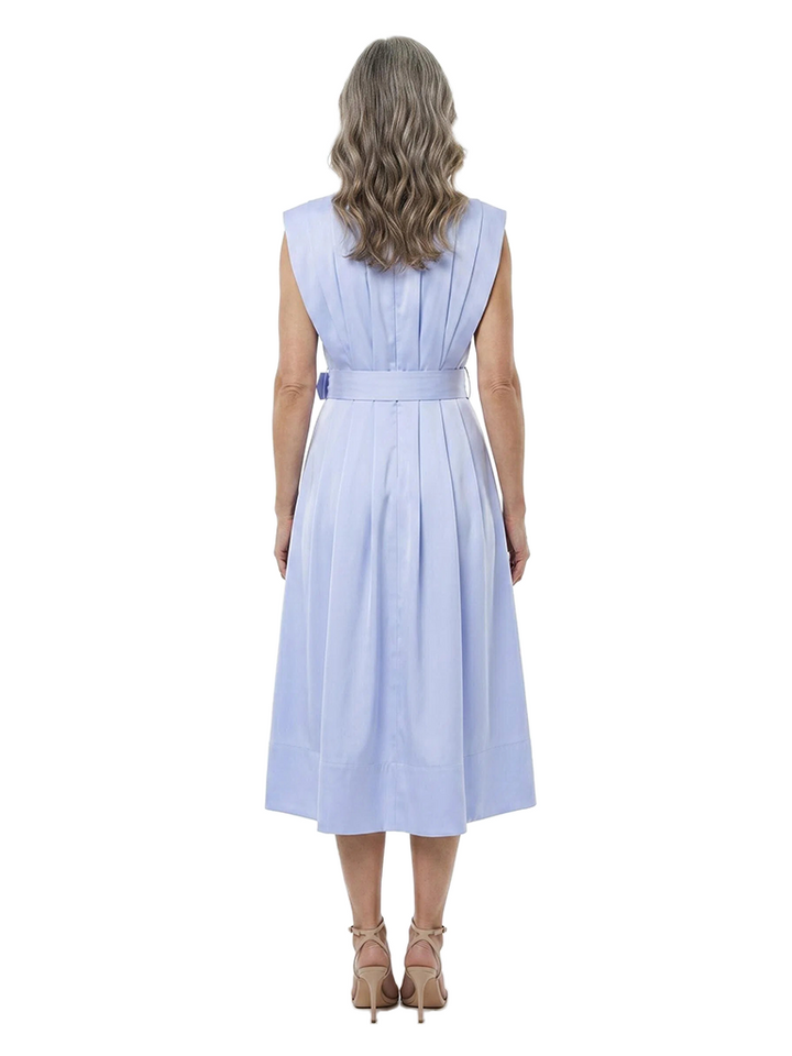 ChicSew High Neck Sleeveless Ruched Satin Tea-Length A-Line Mother of the Bride Dress