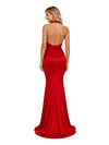 ChicSew Sexy Halter Deep V-Neck Ruched Waist Mermaid Floor-Length Satin Evening Gowns Modern Bridesmaid Dresses