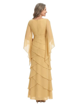 ChicSew Classy Tiered Chiffon Mother Of The Bride Dresses With V-Neck And Cape Sleeves