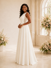 ChicSew Elegant Bateau Sleeveless Long A-Line Crepe Wedding Dress With Lace Appliques