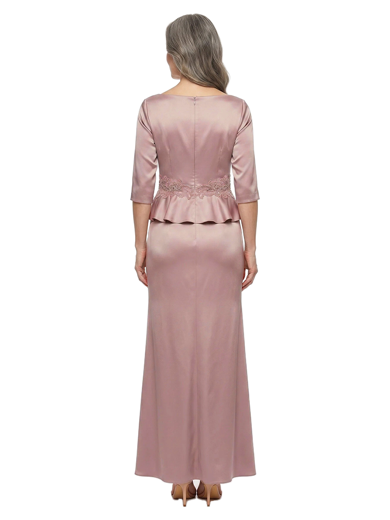 ChicSew Fancy V-Neck Long Sleeves Lace Beaded Waist Silky Satin Mermaid Mother Of The Groom Evening Gowns