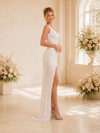 ChicSew Elegant V-Neck Mermaid Floor-Length Glitter Tulle Side Slit Long Wedding Dress