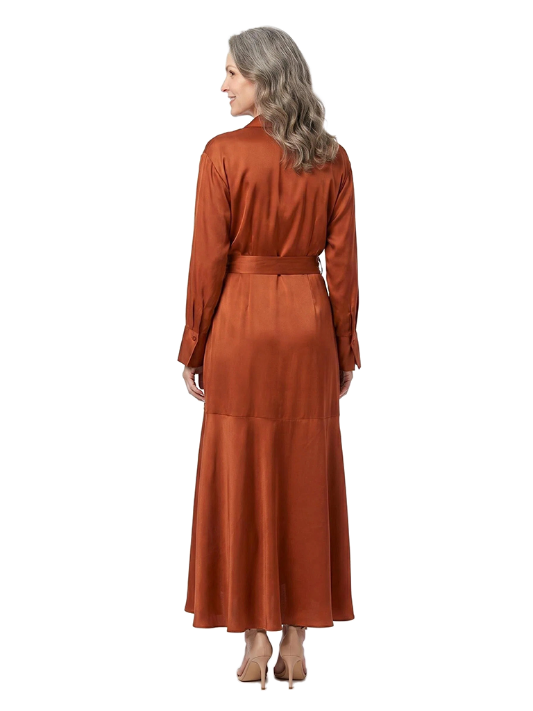ChicSew Sophisticated V-Neck A-Line Mother Of The Groom Dresses Long Sleeves Belted Satin Wrap Maxi Gown