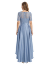 ChicSew Bateau Neck Short Sleeve Lace Top Satin High Low Mother of the Bride Dress