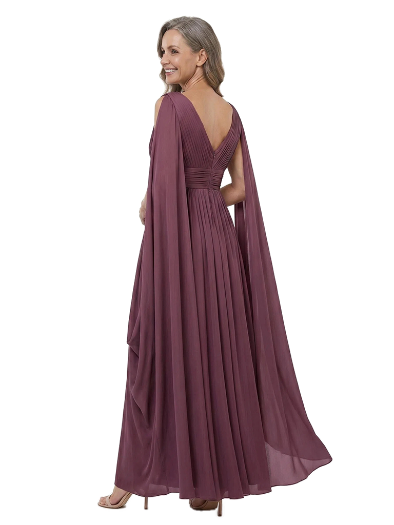 ChicSew V-Neck Cape Sleeves A‑Line Formal Chiffon Mother of the Groom Dress