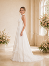 ChicSew Elegant Satin A-Line Halter Pleated Chiffon Maxi Long Wedding Dress