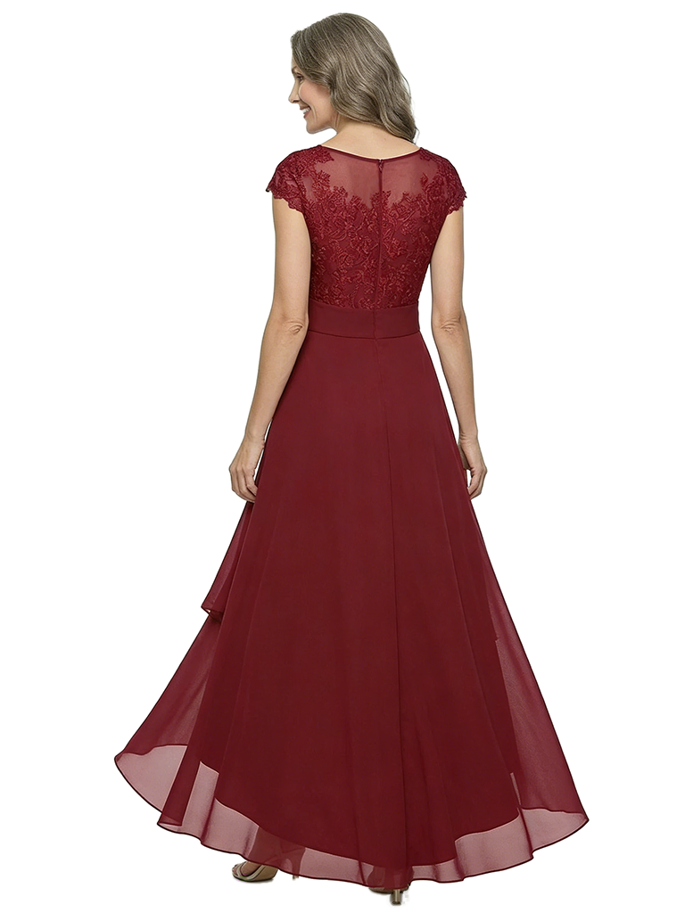 ChicSew Fancy Chiffon Lace Scoop A-Line Mother Of The Groom Dresses Cap Sleeves High-Low Cut