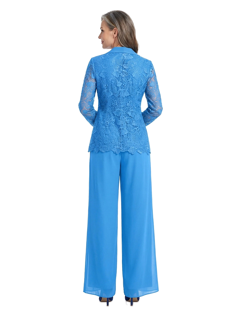 ChicSew Notched Lapel Lace Blazer Matching Wide Leg Pant Suit Formal Mother Of The Bride And Groom Outfits