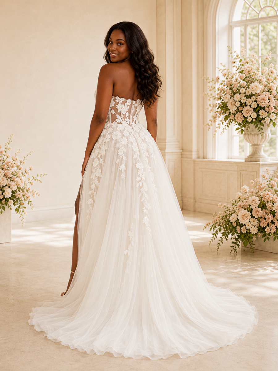 ChicSew Romantic A-Line Sweetheart Boning Tulle Lace Appliques Maxi Wedding Dress
