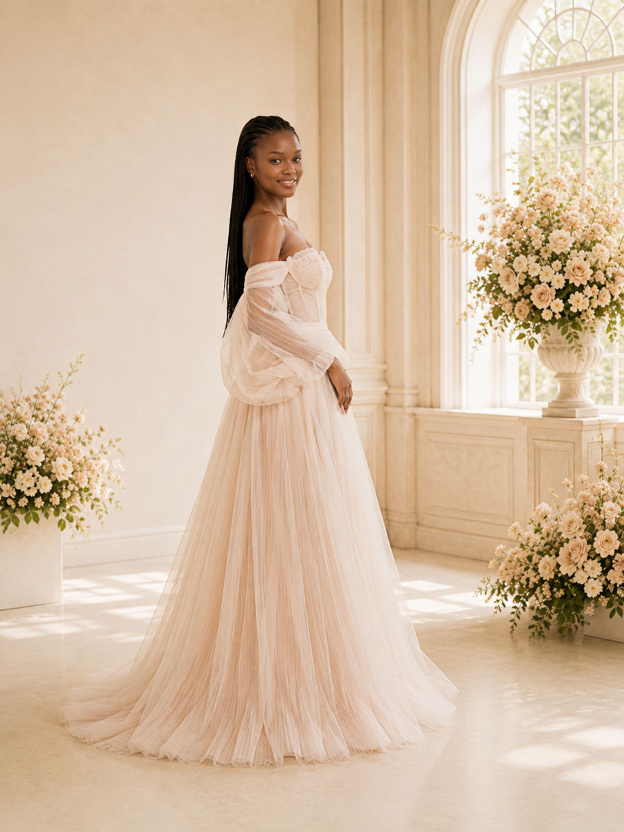 ChicSew Unqiue Modern Sweetheart Long Sleeves A-Line Tulle Maxi Wedding Dress