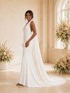 ChicSew Sexy Halter Deep V-Neck Mermaid Crepe Floor-Length Open Back Wedding Dress