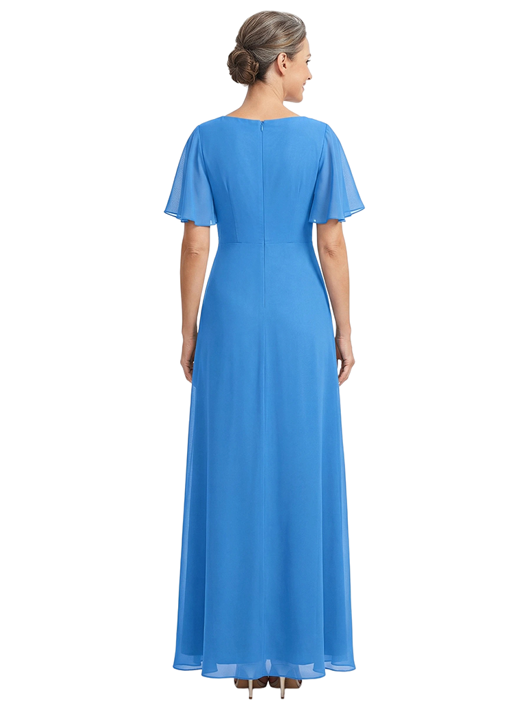 ChicSew Asymmetric Neckline Short Sleeves A-Line Floor Length Chiffon Fancy Mother of the Bride Dresses