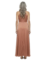 ChicSew High Neck Bow Tie Pleated Waist Satin Long A-Line Mother of the Bride Dress