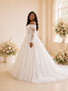 ChicSew Elegant Off The Shoulder Long Sleeves A-Line Tulle Maxi Wedding Dress With Lace Appliques