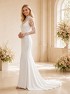 ChicSew Elegant High Neck Lace Long Sleeves Crepe Mermaid Foor-Length Wedding Dress