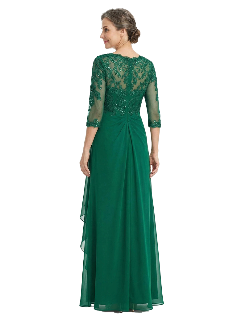 ChicSew Lace Long Sleeve Ruffle Floor Length Chiffon Mom Of The Groom Dresses