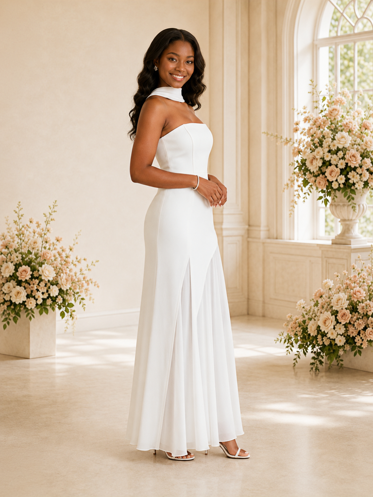 ChicSew Simple Strapless Crepe Chiffon Sheath Floor-Length Wedding Dress