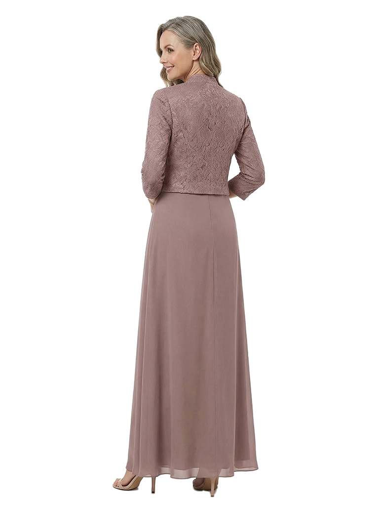 ChicSew Classy Chiffon A-Line Formal Mother Of The Bride Gowns With Lace Long Sleeve Jacket