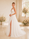 ChicSew Elegant Spaghetti Straps Side Slit A-Line Tulle Long Wedding Dresses With Lace Appliques