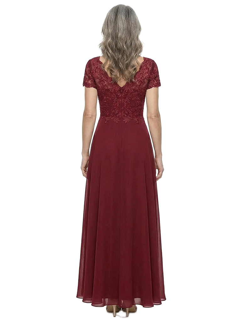 ChicSew V-Neck Short Sleeve Lace Ruched Waist Tea Length Chiffon Elegant Mother of the Bride Dresses
