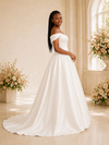 ChicSew Elegant Off The Shoulder A-Line Satin Maxi Long Wedding Dress With Button