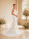 ChicSew Elegant Spaghetti Straps V-Neck Crepe Floor-Length Wedding Dress With Lace Appliques