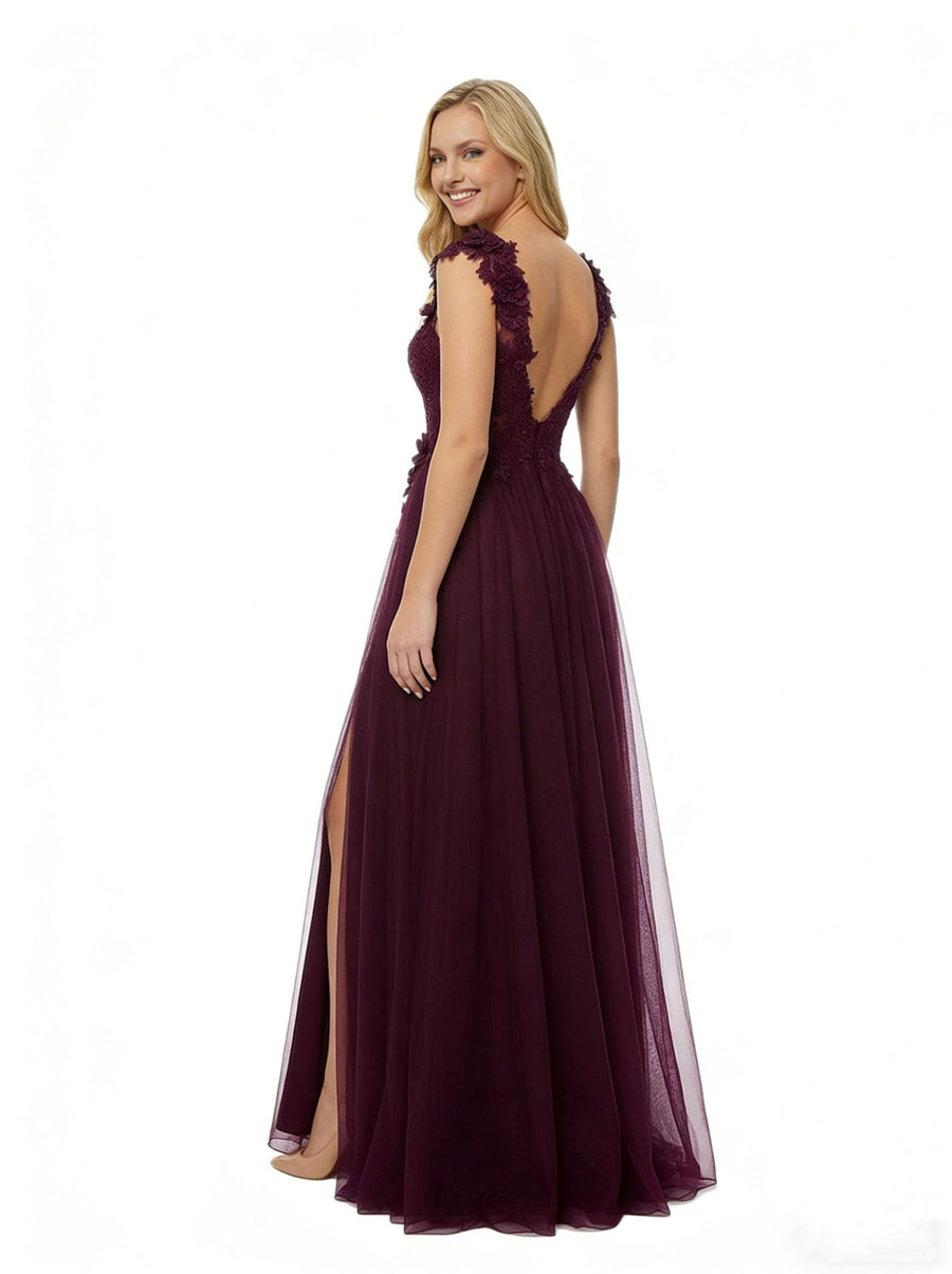 Elegant Lace BeadedSpaghetti Straps A Line Long Party Prom Dresses