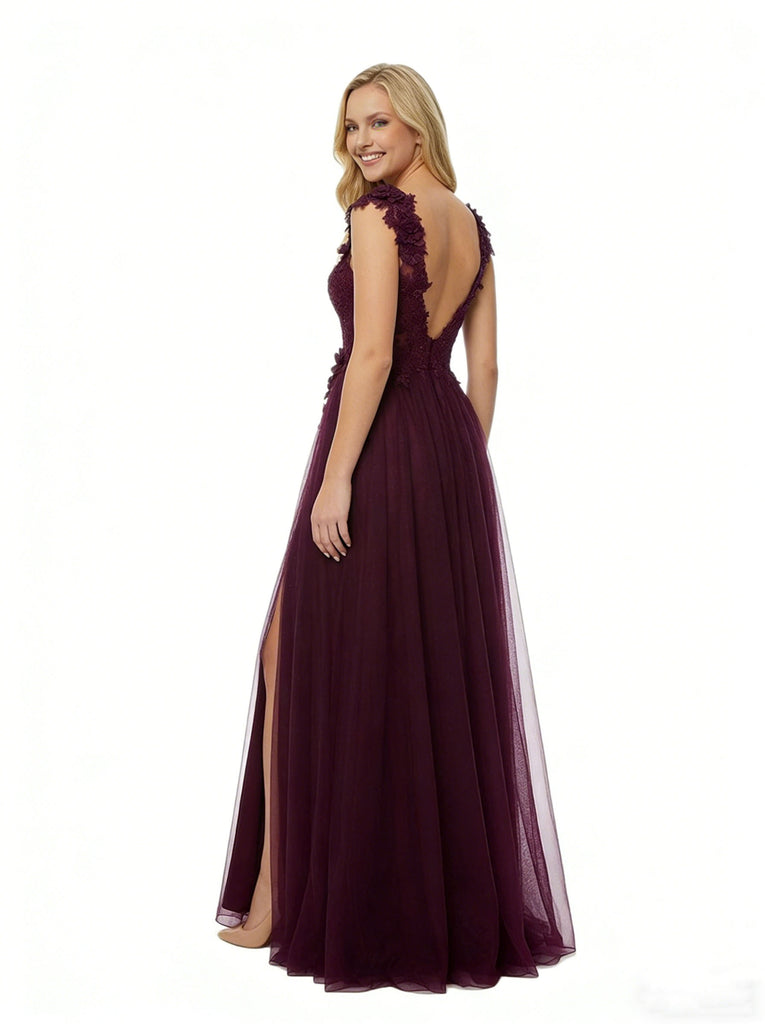 Elegant Lace BeadedSpaghetti Straps A Line Long Party Prom Dresses