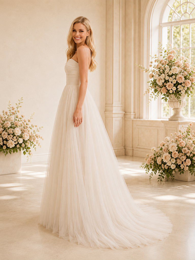 ChicSew Elegant Sweetheart Boning Pleated Lace A-Line Maxi Wedding Dresses Online