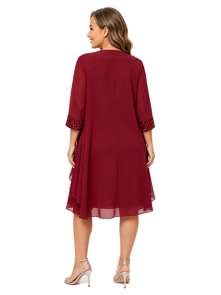 ChicSew Classy Beaded Chiffon Mother Of The Bride Dresses With Jacket Knee Length Two Piece A Line Wedding Guest Dress