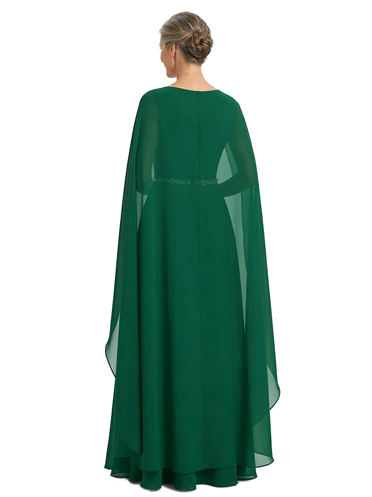 ChicSew Jewel Cape Sleeve A-Line Rhionstone Floor Length Chiffon Fancy Mother of the Bride Dresses
