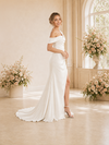 ChicSew Fancy Asymmetric Short Sleeve Side Slit Satin Floor-Length Wedding Dress